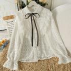 Ribbon-neckline Ruffled Lace Shirt