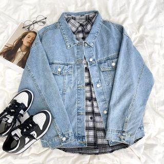 Long-sleeve Denim Jacket / Long-sleeve Plaid Shirt