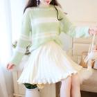 Round Neck Striped Sweater / Frilled Knit Skirt
