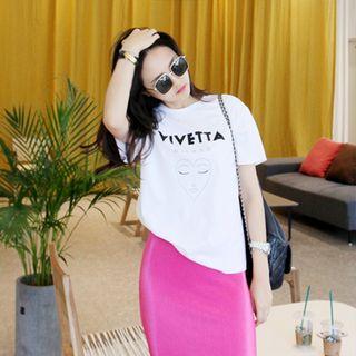 Round-neck Illustration T-shirt White - One Size