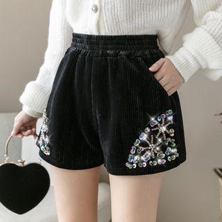 Sequin Corduroy Wide-leg Shorts