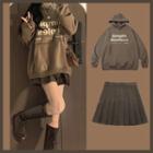 Lettering Hoodie / Pleated Mini Skirt / Set