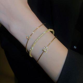 Set Of 3: Rhinestone Bangle Set Of 3 - Gold - One Size