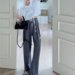 Short-sleeve Drawstring Crop Shirt / Wide Leg Pants