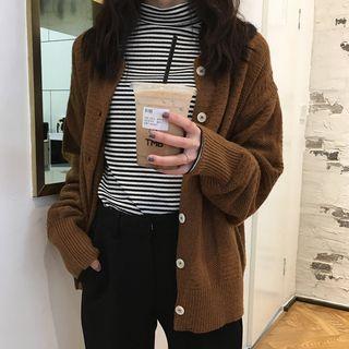 Plain Crew-neck Cardigan