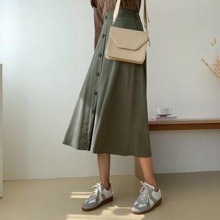 Button-up Long Flare Skirt