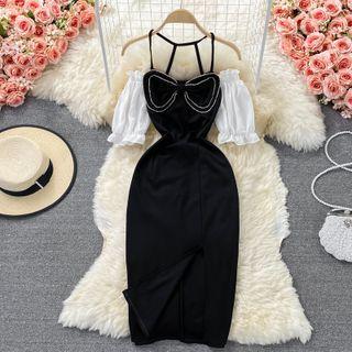 Cold Shoulder Halter Slim-fit Dress Black - One Size