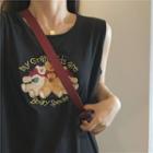 Embroidered Sleeveless T-shirt Black - One Size