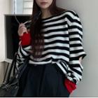 Cutout Striped Sweater Stripes - Black & White - One Size