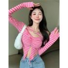 Long-sleeve T-shirt Stripe - Pink - One Size