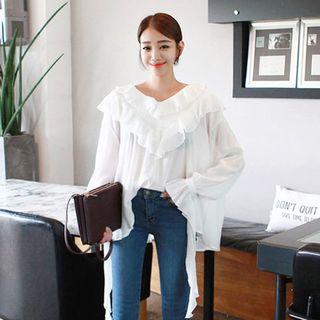 Tie-sleeve Frilled Oversized Chiffon Blouse