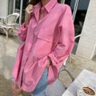 Flap-pocket Oversize Shirt Pink - One Size