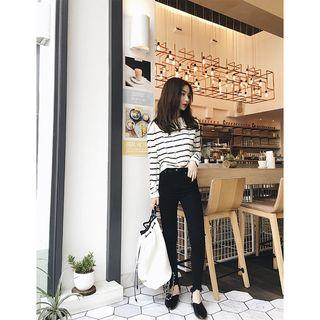 Distressed Striped Knit Top