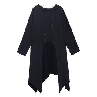 Asymmetrical Long Hoodie Black - One Size