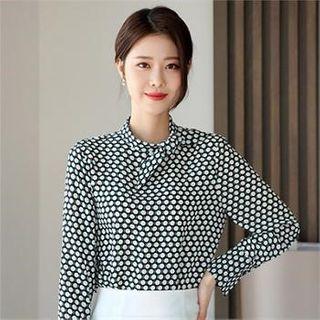 Button-back Polka-dot Blouse