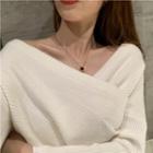 Plain V-neck Long-sleeve Off-shoulder Knit Top