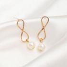 Faux Pearl Drop Earring 1 Pair - Earring - Silver Pin - Metal - Geometry - Faux Pearl - Gold & White - One Size