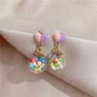 Heart Bead Alloy Dangle Earring C62 - 1 Pair - Love Heart - Purple & Pink - One Size
