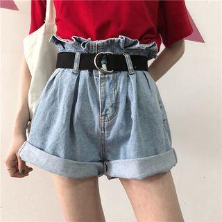Roll-up High-waist Loose-fit Denim Shorts