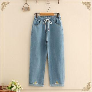 Drawstring Duck Embroidered Jeans