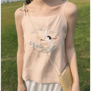 Embroidered Crane Camisole Top
