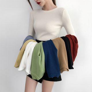 Long-sleeve Round-neck Slim-fit Top