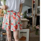 Band-waist Floral Print Skirt Red - One Size