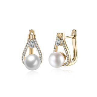Elegant Plated Champagne Gold Water Drop Earrings With Austrian Element Crystals And Fashion Pearls Champagne - One Size