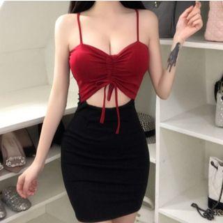 Ruched Front Cutout Sleeveless Sheath Dress