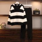 Striped Cutout Sweatshirt / Slim-fit Pants / Set