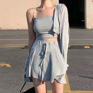 Crop Camisole Top / Mini A-line Skort / Zip-up Hoodie