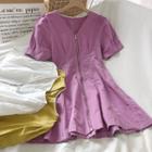 Short-sleeve Stitched Zip A-line Dress