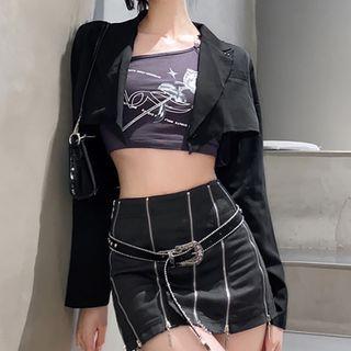 Asymmetrical Hem Single-breasted Cropped Blazer