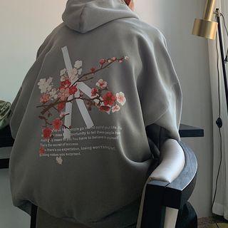 Cherry-blossom Print Fleece-lined Hoodie