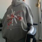 Cherry-blossom Print Fleece-lined Hoodie