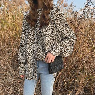 Leopard Long-sleeve Loose-fit Blouse