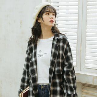 Plaid Buttoned Long Jacket