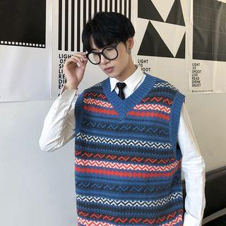 Couple Matching Contrast Trim Patterned Knit Vest