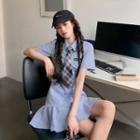 Set: Short-sleeve A-line Shirt Dress + Neck Tie