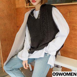 Tall Size V-neck Cable Knit Vest