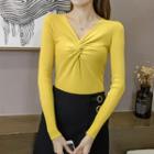Long-sleeve Front-knot Knit Top