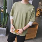Elbow Sleeve Mock Two-piece T-shirt