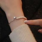 Heart Chain Faux Pearl Bracelet Silver & White - One Size