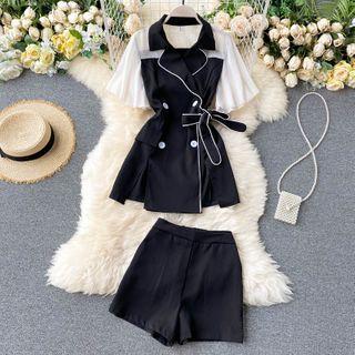 Set: Short-sleeve Double Breasted Top + Shorts