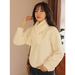 Set: Drop-shoulder Coral-fleece Sweatshirt + Scarf