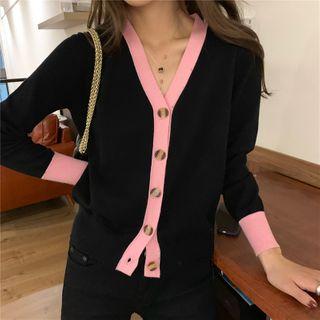 Long-sleeve Color Panel Button Knit Top