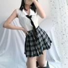 A-line Plaid Skirt / Sleeveless Top / Set