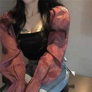 Long-sleeve Paneled T-shirt As Shown In Figure - One Size
