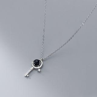 Moon Rhinestone Pendant Sterling Silver Necklace Silver & Black - One Size