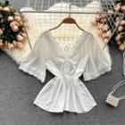 V-neck Lace Bell-sleeve Chiffon Top